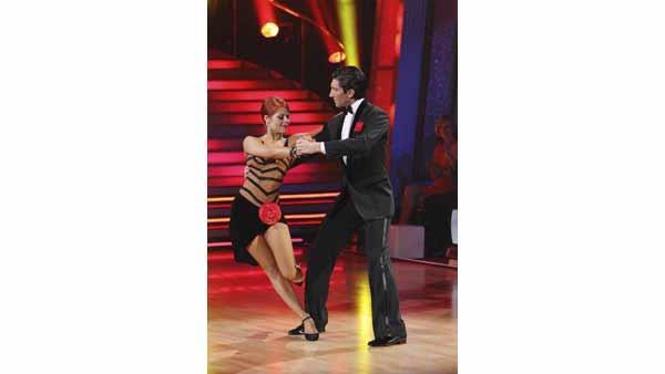 Olympic skater Evan Lysacek and partner Anna Trebunskaya performed the Argentine Tango on week seven of 'Dancing With the Stars,' Monday, May 3, 2010. The judges gave the couple a perfect score of 30 out of 30 points.