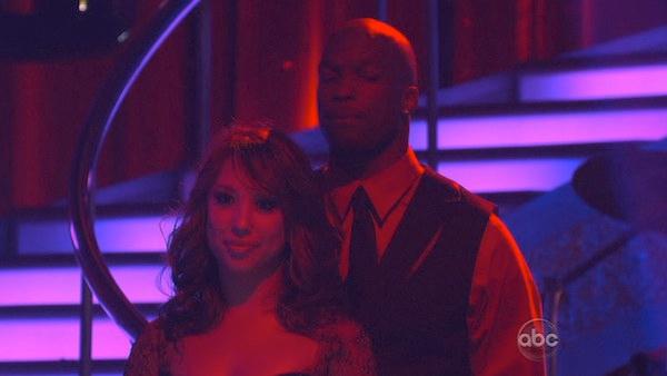 NFL star Chad Ochocinco and dance partner Cheryl Burke react to being in jeopardy on 'Dancing With the Stars: The Results Show,' Tuesday May 11, 2010. The couple scored 45 out of 60 on Monday's show.