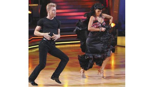 Pussycat Dolls star Nicole Scherzinger and partner Derek Hough perform an encore dance on 'Dancing With the Stars: The Results Show,' Tuesday May 11, 2010. The couple scored 59 out of 60 on Monday's show.