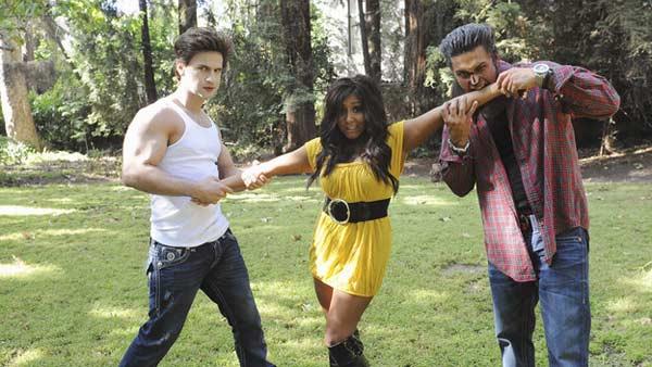 Michael Sorrentino ( 'The Situation'), Nicole Polizzi, ('Snooki') and Paul Delvecchio ('DJ Pauly D')  from MTV reality show 'Jersey Shore' reenact a scenes from 'Twilight'.