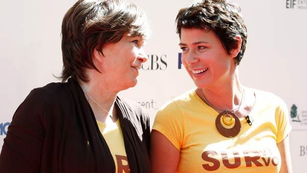 Elizabeth Edwards, left, and actress Maura Tierney pose together at the 'Stand Up To Cancer' television event at Sony Studios in Culver City, Calif., on Friday, Sept. 10, 2010. (AP Photo/Matt Sayles)


