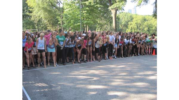 The runners get ready for the start of the second High Heel-a-thon in New York City.