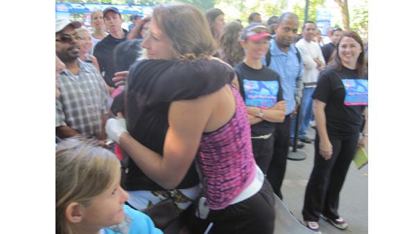 High Heel-a-thon winner Ida Bernstein hugs her mom after the race.