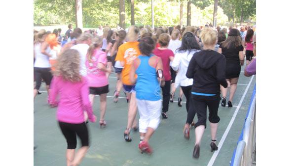 Hundreds of women in heels lumbered toward the finish line of the second High Heel-a-thon in Central Park.