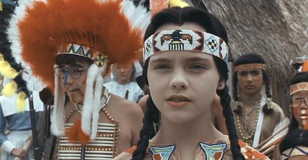 'Addams Family Values' (1993).  In this sequel to 'The Adams Family' movie, Wednesday, played by Christina Ricci, and Pugsley, portrayed by Jimmy Workman, are shipped off to summer camp, where they are cast in play about 'The First Thanksgiving.'