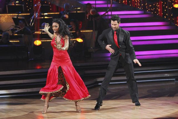 Brandy and Maksim Chmerkovskiy perform a foxtrot...