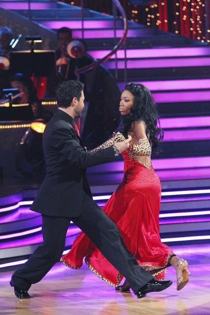 Brandy and Maksim Chmerkovskiy perform a foxtrot...