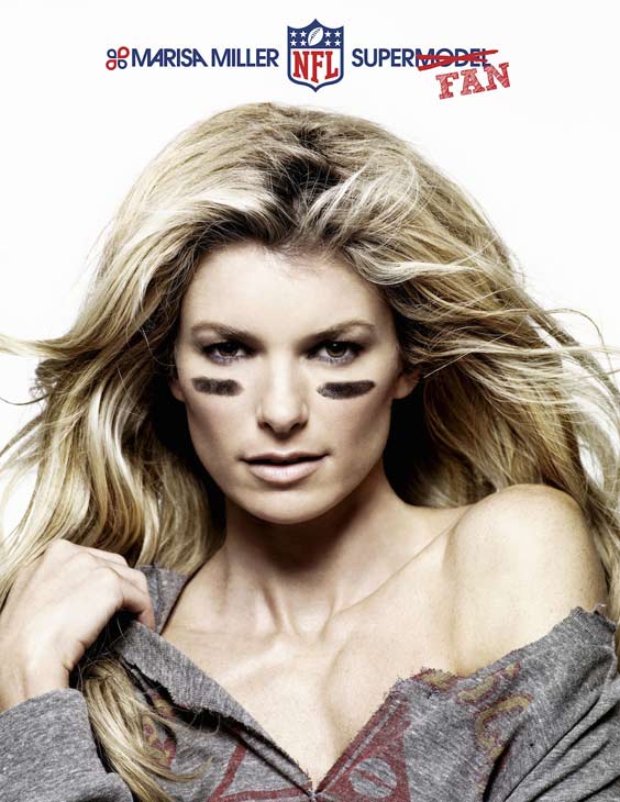 Marisa Miller appears in a print ad for the NFL.