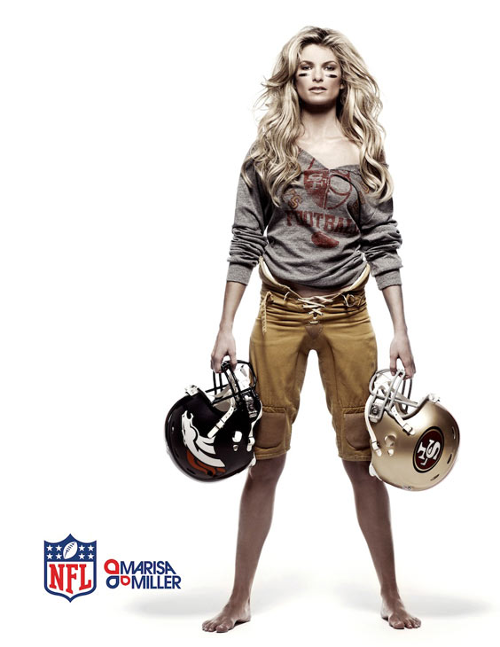 Marisa Miller appears in a print ad for the NFL.