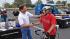 ABC7 Reporter Ric Romero greets a donor who came out to the Honda Center in Anaheim to help the Red Cross raise funds for the victims of the Oklahoma tornado on Wednesday, May 22, 2013.