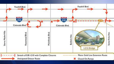 Eastbound lanes of the 201 Freeway will be closed between Rosemead Blvd. and Santa Anita Ave. Monday night.