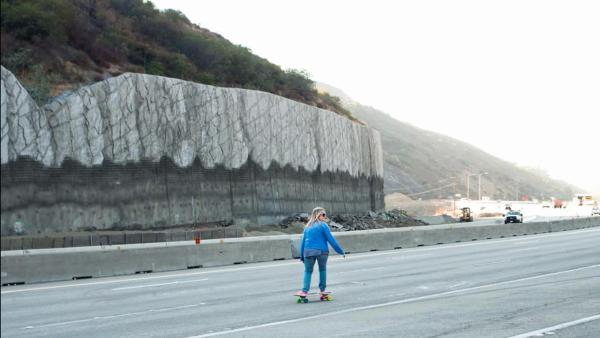 Cindy Whitehead is seen on a closed portion of the I-405 during Carmageddon 2 weekend. The 405 Freeway was closed from the 10 to 101 freeways on Sept. 29 and Sept. 30 as crews demolished the north side of the Mulholland Drive Bridge.