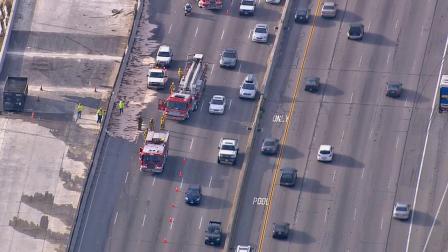 A tanker crash and fuel spill on the northbound 405 Freeway snarled traffic for morning commuters on Friday, May 24, 2013.