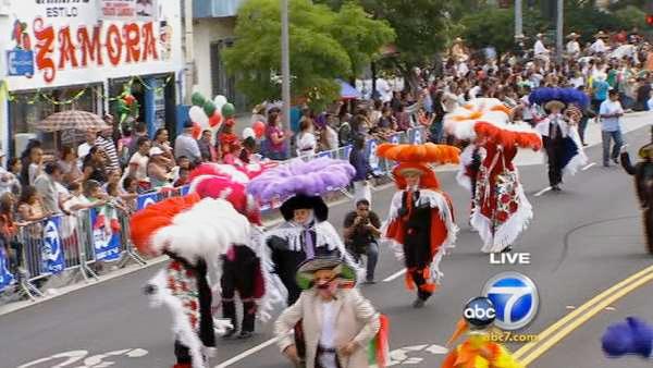 Dancers with the state of Tlaxcala perform during the 65th annual Mexican Independence Day Parade in East Los Angeles on Saturday, Sept. 10, 2011.