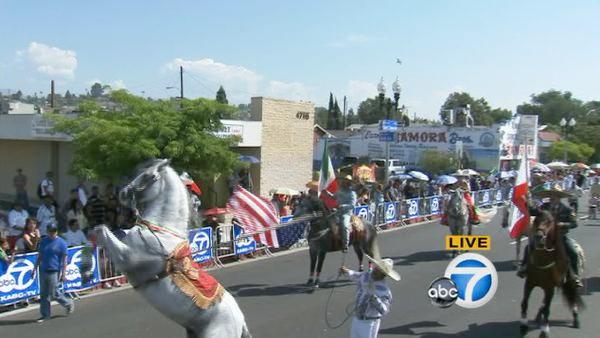 Horses are shown on the parade route during the Mexican Independence Day Parade on Sunday, Sept. 9, 2012.