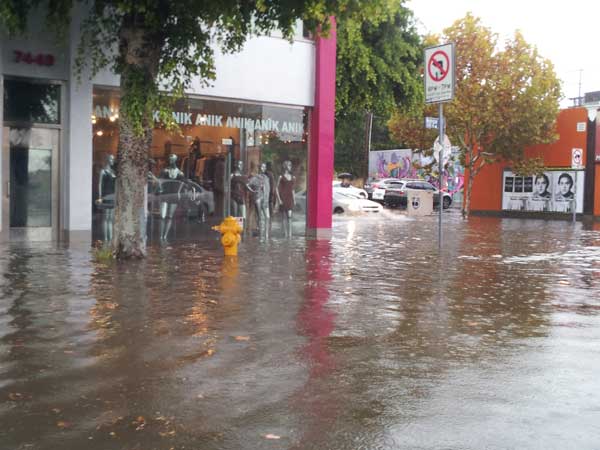 ABC7 viewer Ami sent in this photo of rain flooding the 7000 block of Melrose Avenue in Los Angeles, Calif. on Sunday Nov. 20, 2011.