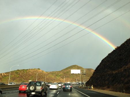 ABC7 viewer Lyndsey Barnhart from Camarillo sent us this photo of a rainbow on the South bound 101 freeway over Thousand Oaks following a bout of rain that hit Southern California on Thursday, Oct. 11, 2012. 


