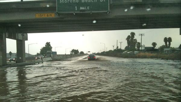 ABC7 viewer Mike Maxson sent in this photo of flooding on the 60 Freeway at Redlands Boulevard in Moreno Valley on Thursday, August 30, 2012.