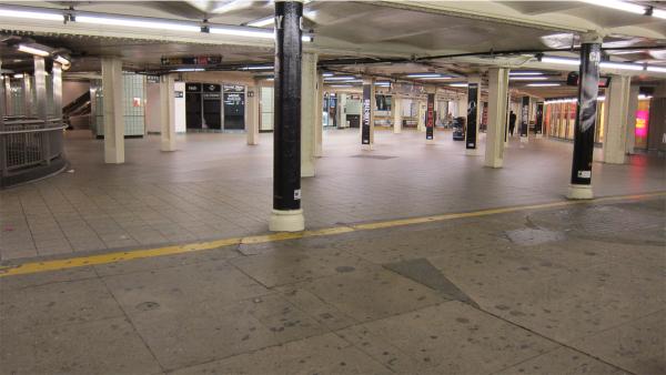 The New York City Subway system suspended service starting at 7 p.m. on Sunday, Oct. 28, 2012, ahead of Hurricane Sandy. This photo shows an empty Times Square station.