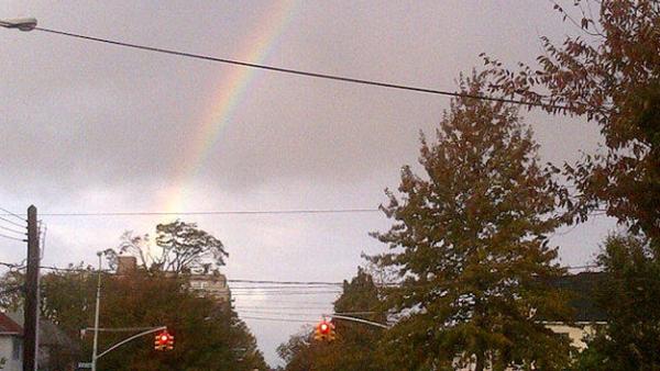 A rainbow is seen from Brooklyn, N.Y. on Tuesday, Oct. 30, 2012, after Hurricane Sandy passes through the area.