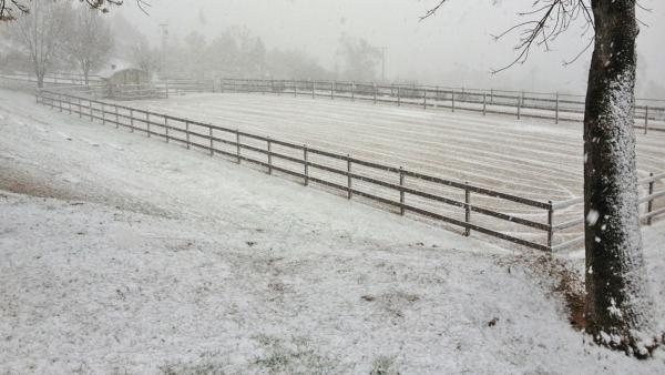 An ABC7 viewer sent us this photo of snow in Agua Dulce following a storm that hit Southern California on Friday, Feb. 8, 2013.