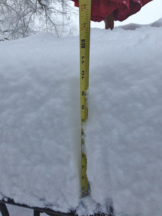 ABC7 viewer Brian Clark sent us this photo via Facebook of snow in Oak Glen, Calif. during a storm that hit Southern California on Friday, Feb. 8, 2013.