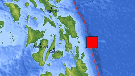 A U.S. Geological Survey map shows the location of an earthquake that struck the waters off the shore of the eastern Philippines on Friday, Aug. 31, 2012.