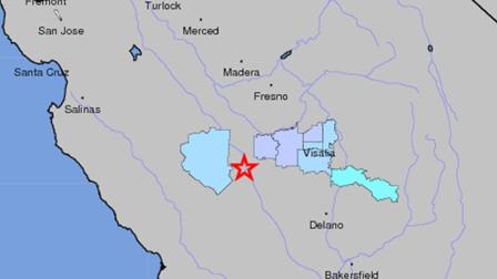 A U.S. Geological Survey map shows the location of an earthquake that struck Fresno County on Friday, Sept. 7, 2012.