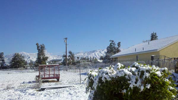 ABC7 viewer Jason sent in this photo of snow in Yucaipa, Calif. on Saturday April 9, 2011.
