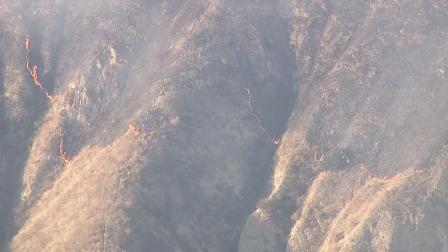 A brush fire burns near Redlands Boulevard and San Timoteo Canyon Road on Tuesday, July 16, 2013.