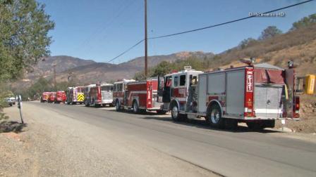 Fire engines gather near the scene of a fire near Silverado in Orange County in this October 2013 photo.