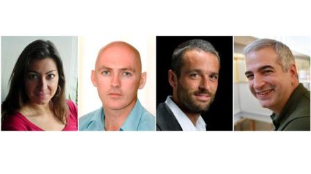 New York Times and an Associated Press file photo shows New York Times journalists, from left, photographer Lynsey Addario, reporter Stephen Farrell, photographer Tyler Hicks, and Beirut bureau chief Anthony Shadid.