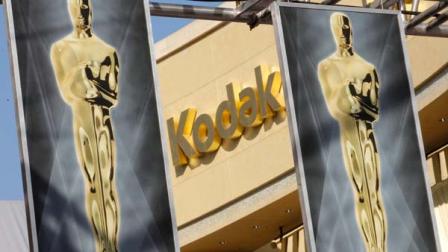 Oscar banners are seen outside the Kodak Theatre as preparations for the 84th Academy Awards continue in Los Angeles on Friday, Feb. 24, 2012. The Oscars will be held on Sunday.