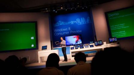 Corporate Vice President of Windows Web Services, Antoine Leblond attends the Windows 8 Consumer Preview presentation during a press conference at the Mobile World Congress in Barcelona, Spain, Wednesday, Feb. 29, 2012.