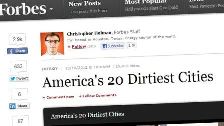 Screenshot of the Forbes Magazine Americas 20 Dirtiest Cities article