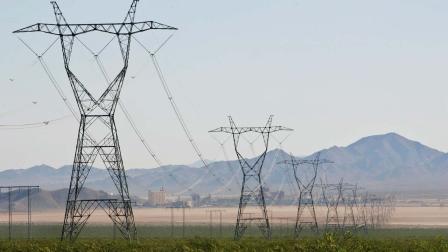 High-voltage power lines cross adjacent to the proposed location of three BrightSource Energy solar-energy generation complexes in the eastern Mojave Desert