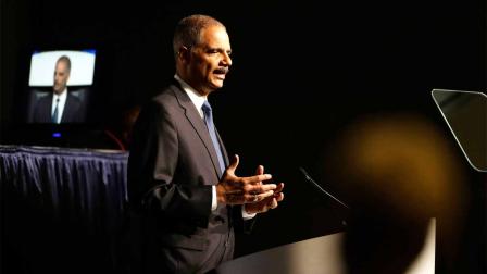United States Attorney Gen. Eric Holder speaks to the American Bar Association Annual Meeting Monday, Aug. 12, 2013, in San Francisco. In remarks to the association, Holder said the Obama administration is calling for major changes to the nations criminal justice system that would cut back the use of harsh sentences for certain drug-related crimes. (AP Photo/Eric Risberg)