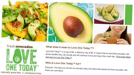 Screenshot taken from Love One Today avocado website