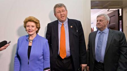 Senate Agriculture Committee Chair Sen. Debbie Stabenow, D-Mich., left, and House Agriculture Committee Chairman Rep. Frank Lucas, R-Okla.,