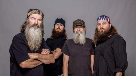 This 2012 photo released by A&E shows, from left, Phil Robertson, Jase Robertson, Si Robertson and Willie Robertson from the A&E series, Duck Dynasty, airing Wednesdays at 10 p.m. EST.