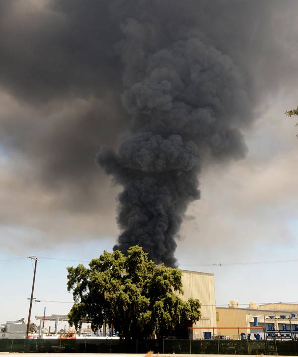 A large fire is burning in the area of Church...
