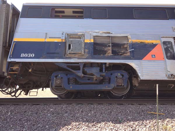 One train car has derailed and two other cars are at a 45 degree angle at 10th Avenue and Kansas Avenue near Hanford, according to the Kings County Fire Department. 

