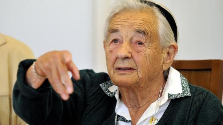 Maria von Trapp, daughter of Austrian Baron Georg von Trapp, gestures during a press conference at the Villa Trapp on Friday, July 25, 2008 in Salzburg, Austria.