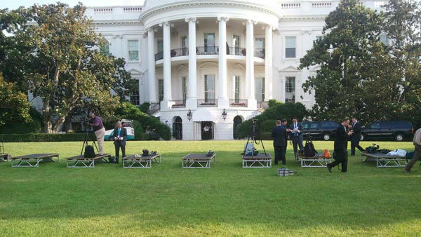 Outdoor media setup at the White House for the...