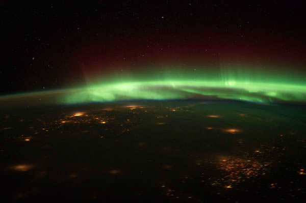 The Aurora Borealis in this nighttime photograph...