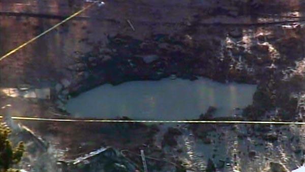 The crater where the explosion took place on Thursday night.