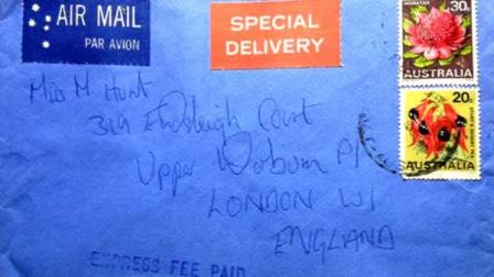 Envelope to handwritten love letter from Mick Jagger to Marsha Hunt