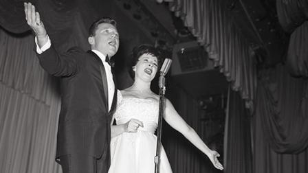 This photo provided by the Las Vegas News Bureau shows Steve Lawrence and Eydie Gorme opening at the Sahara Hotel in Las Vegas, March 28, 1961.