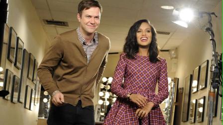 In this Oct. 29, 2013, file photo released by NBC, actress Kerry Washington, right, stands with cast member Taran Killam during a promotional shoot for Saturday Night Live, in New York.