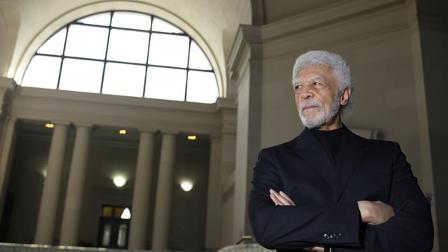 Mayor Ron Dellums in front of Oakland City Hall